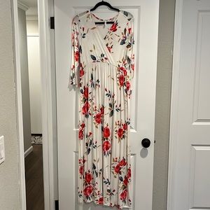 White Floral Ruched Maternity Maxi Dress